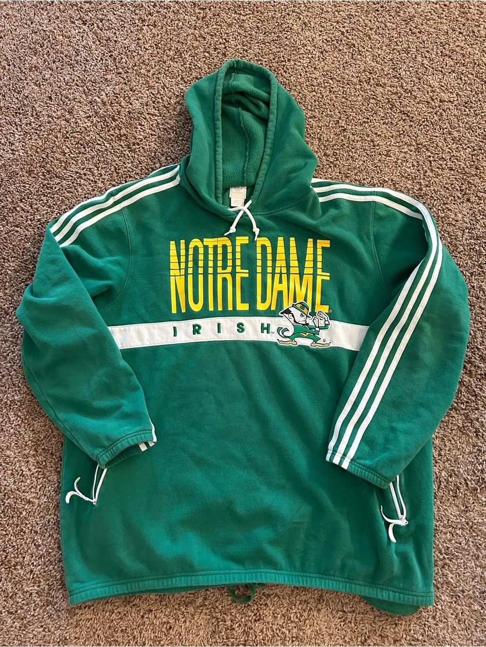 Vintage Rare Adidas Notre Dame Fighting Irish Green Hoodie Mens Size 2XL